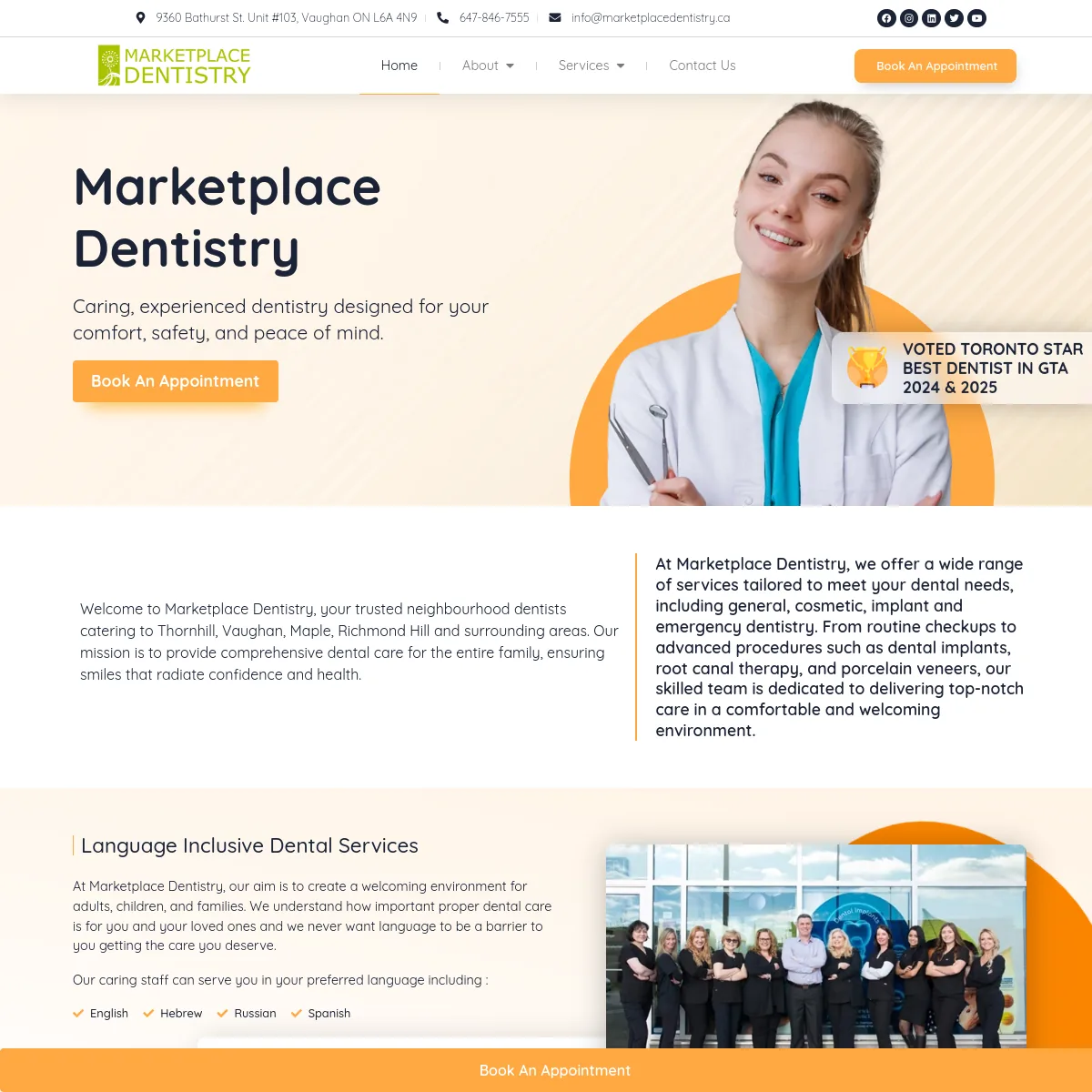 Dental clinic website design, desktop