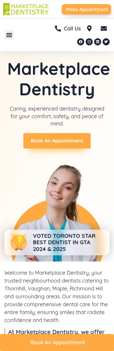 Dental clinic website design, mobile
