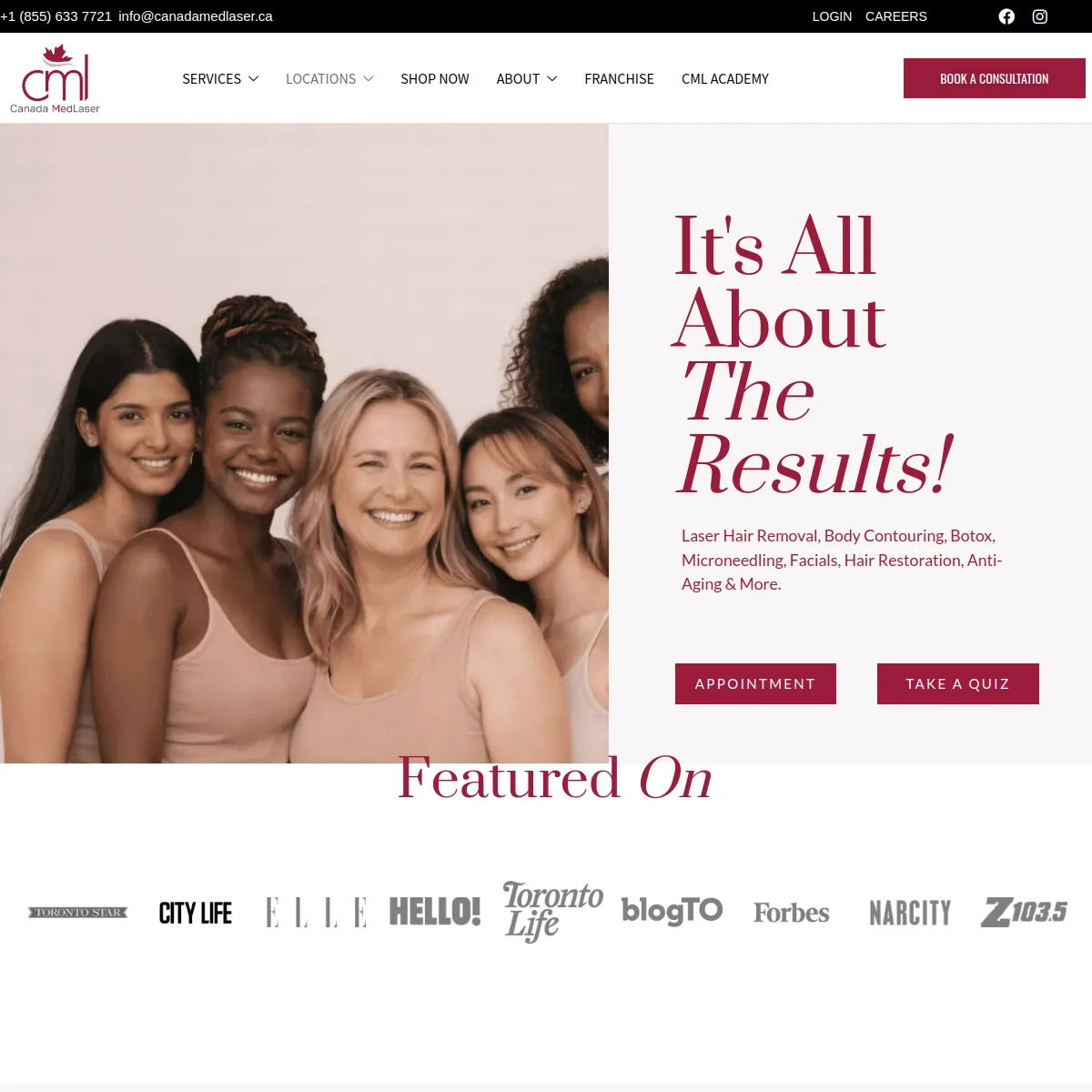 Med spa website design, desktop