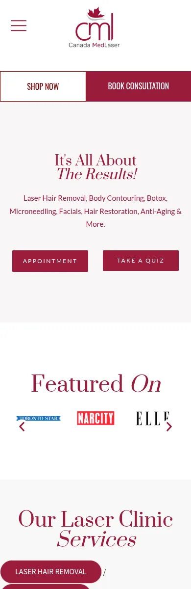 Med spa website design, mobile