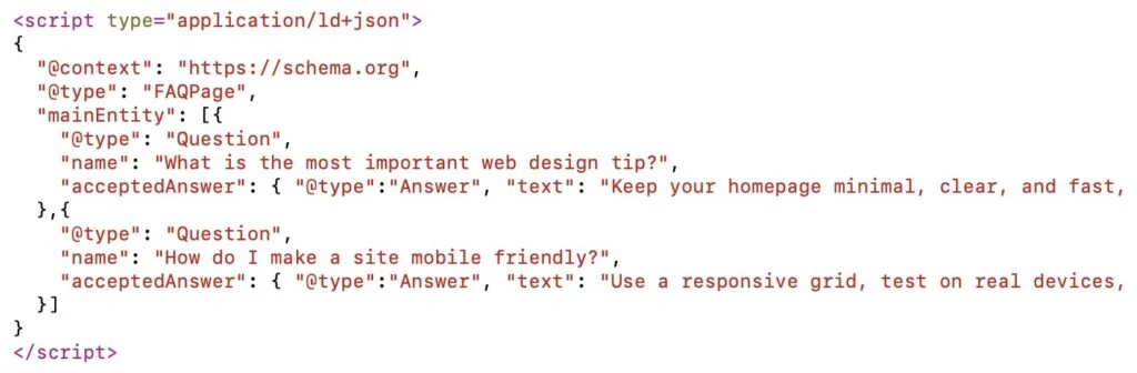 Q&A schema example in search results