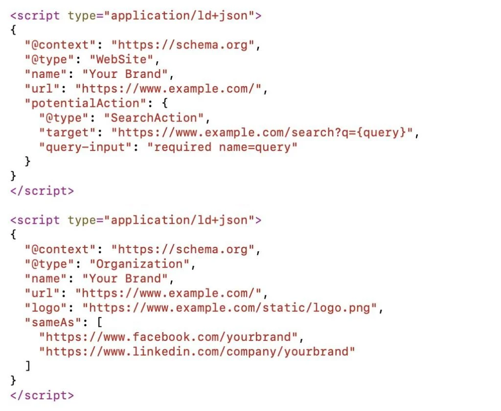 Schema markup to support clarity and sitelinks
