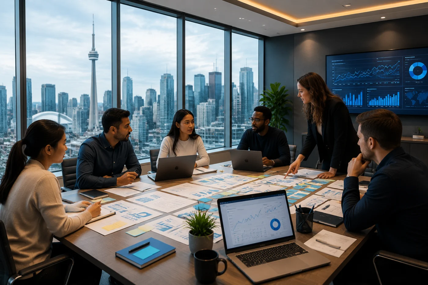 A Toronto boardroom overlooking the financial district, where businesses compare SEO agencies